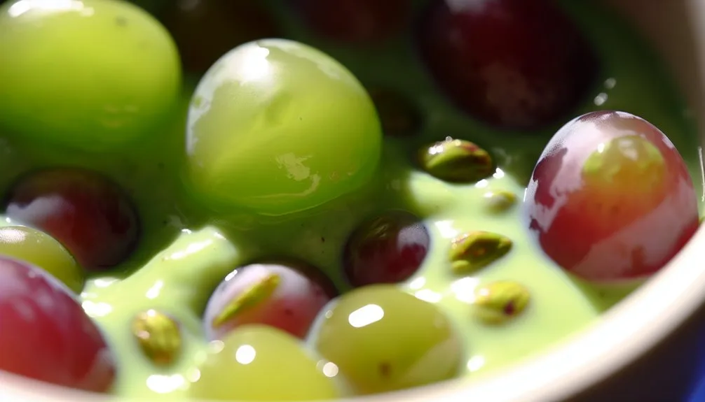 pistachio pudding with grapes